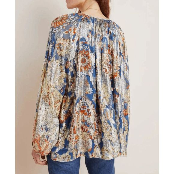 Anthropologie Verb Pallavi Singhee Stephania Shimmer Peasant Blouse XS, MP $188 - Picture 14 of 16